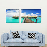 Tropics Sea Bridge Scenery Canvas Pastel Color Multi-Piece Wall Art Print for Living Room Clearhalo 'Art Gallery' 'Canvas Art' 'Contemporary Art Gallery' 'Modern' Arts' 1760753