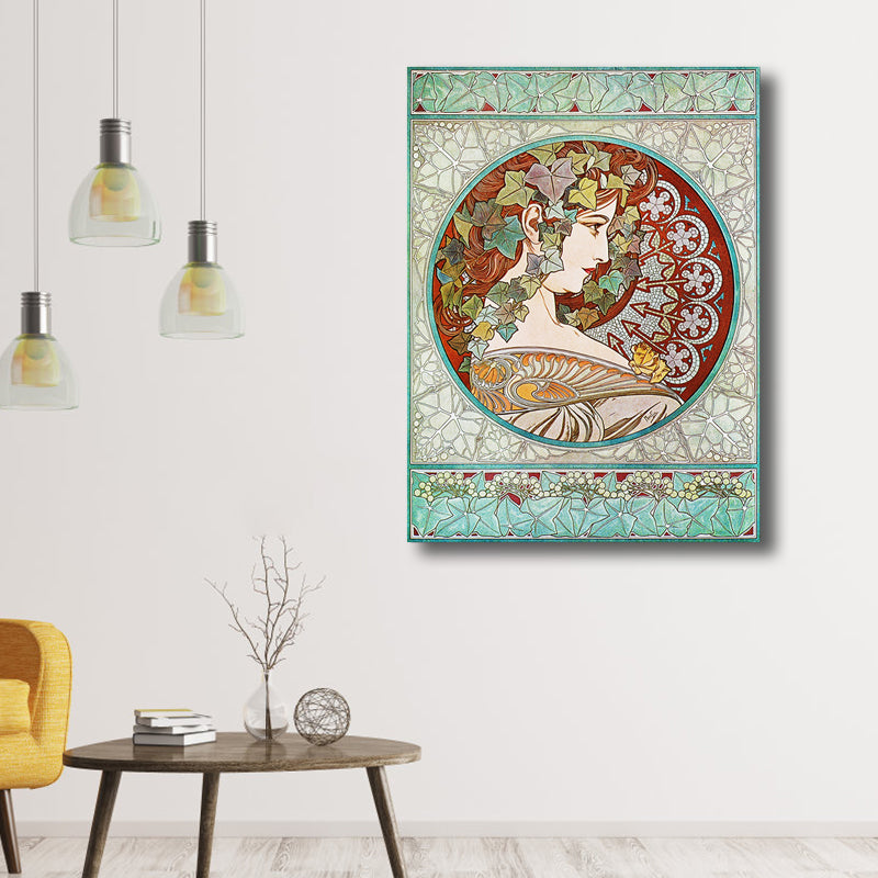 Canvas Textured Wall Decor Art Nouveau Maiden's Profile Painting, Multiple Sizes Green Clearhalo 'Arts' 'Canvas Art' 1760776