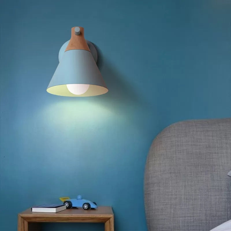 Macaron Style Undertint Wall Light Conical Shade 1 Head Metal Wall Lamp for Kitchen Corridor Blue Clearhalo 'Wall Lamps & Sconces' 'Wall Lights' Lighting' 176078