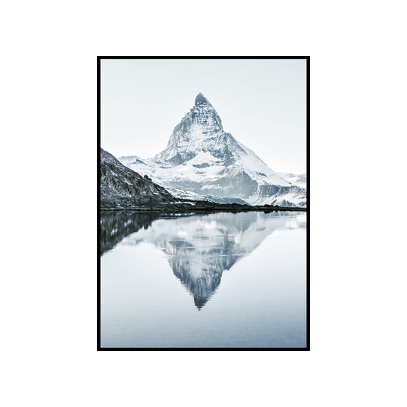 Grey Lakeside Snowy Mountain Canvas Landscape Modern Textured Wall Art Print for Room Clearhalo 'Art Gallery' 'Canvas Art' 'Contemporary Art Gallery' 'Modern' Arts' 1760801