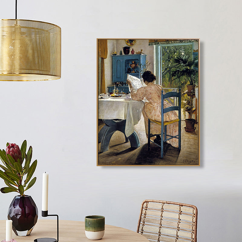 Impressionism Reading Maiden Art Print Canvas Textured Brown Wall Decor for Bathroom Brown Clearhalo 'Arts' 'Canvas Art' 1760805