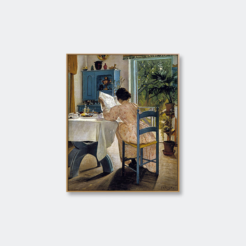 Impressionism Reading Maiden Art Print Canvas Textured Brown Wall Decor for Bathroom Clearhalo 'Arts' 'Canvas Art' 1760808