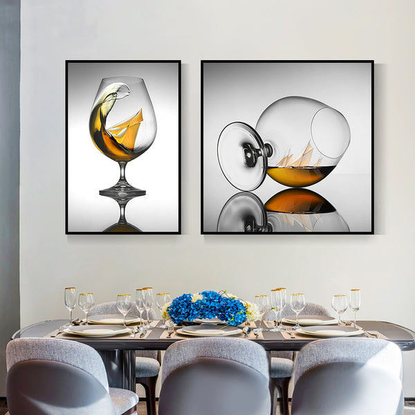 Wine Glasses Wall Art Modern Aesthetics Still Life Canvas Print in Dark  Color for Kitchen - Clearhalo