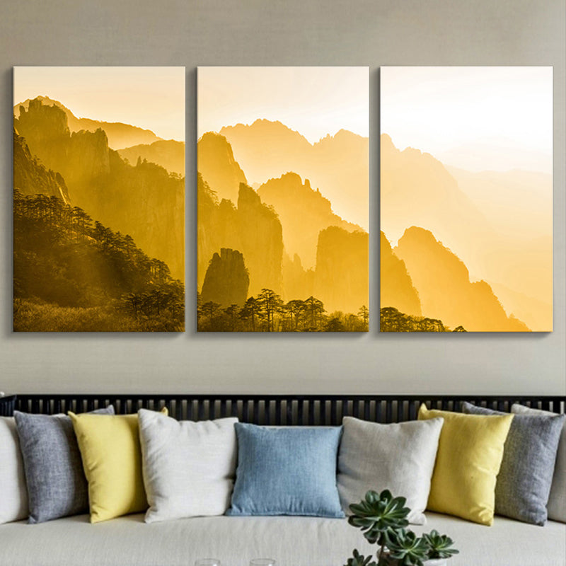 Misty Mountains Scene Wall Decor for Bathroom Photography Canvas Art Print, Multiple Sizes Yellow Clearhalo 'Art Gallery' 'Canvas Art' 'Contemporary Art Gallery' 'Modern' Arts' 1761102