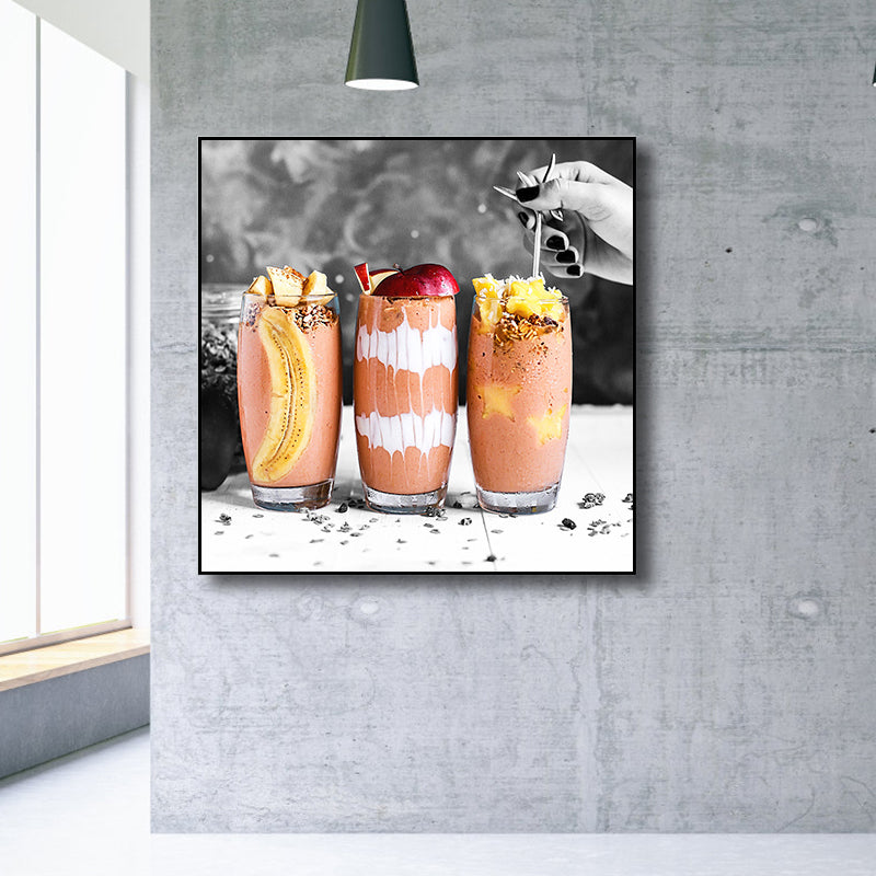 Photographs Breakfast Canvas Art Modern Tasty Food Wall Decor in Light Color for Cafe Pink Clearhalo 'Art Gallery' 'Canvas Art' 'Contemporary Art Gallery' 'Modern' Arts' 1761305