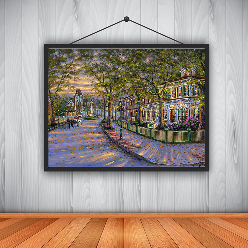 Impressionism Style Building Scene Canvas Purple Textured Wall Art Print for Living Room Purple Clearhalo 'Arts' 'Canvas Art' 1761324