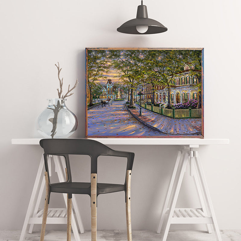 Impressionism Style Building Scene Canvas Purple Textured Wall Art Print for Living Room Clearhalo 'Arts' 'Canvas Art' 1761325