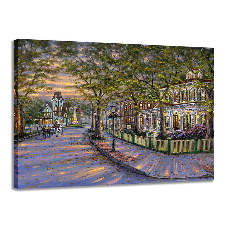 Impressionism Style Building Scene Canvas Purple Textured Wall Art Print for Living Room Clearhalo 'Arts' 'Canvas Art' 1761327