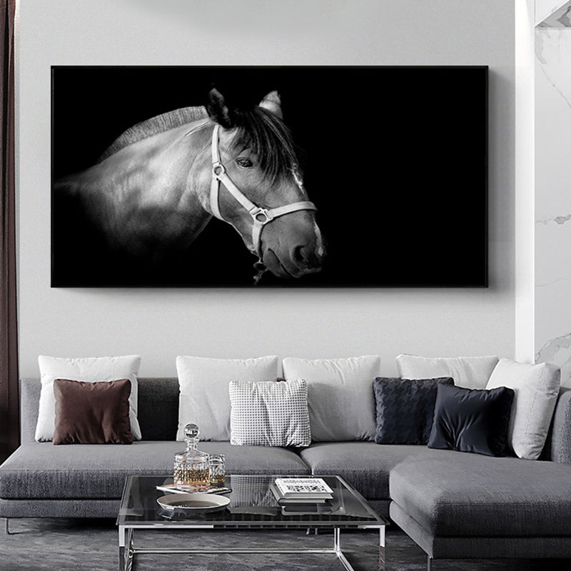 Modern Horse Wall Decor Boys Bedroom Canvas Art Print in Soft Color, Multiple Sizes Black Clearhalo 'Art Gallery' 'Canvas Art' 'Contemporary Art Gallery' 'Modern' Arts' 1761342