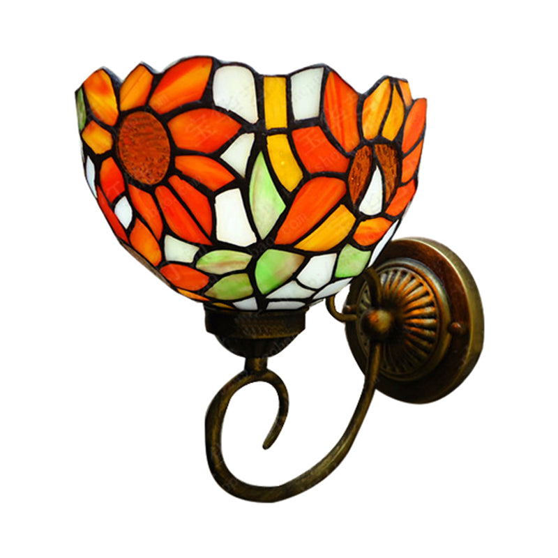 Victorian Sunflower Wall Mounted Light 1 Head Stained Glass Sconce Light in Orange Clearhalo 'Industrial' 'Middle century wall lights' 'Tiffany wall lights' 'Tiffany' 'Wall Lamps & Sconces' 'Wall Lights' Lighting' 176142