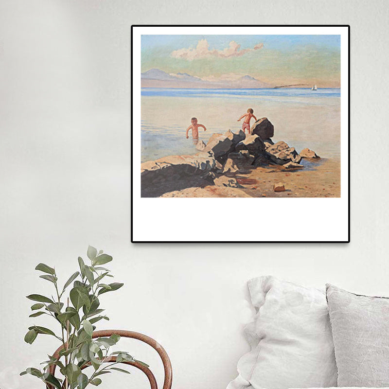 Innocent Sea and Kids Painting for Boys Bedroom in Brown, Multiple Sizes Options Clearhalo 'Arts' 'Canvas Art' 1761423