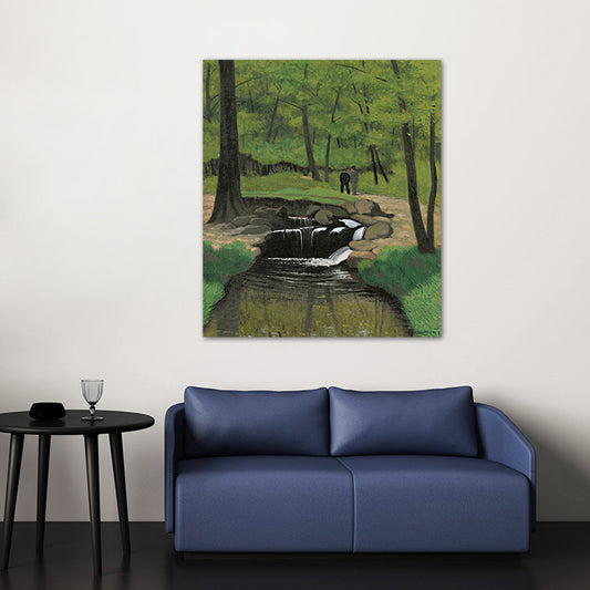 Groene Botanics Canvas Art Forest Creek Noordse gestructureerde wanddecor voor zitkamer