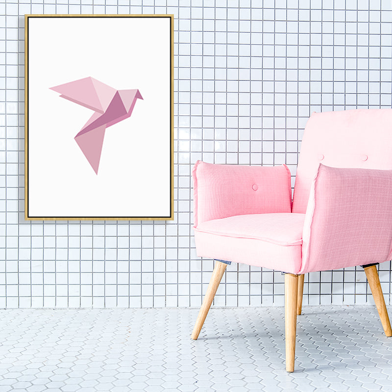 Pink Paper Bird Art Print Geometric Minimalist Textured Canvas for House Interior Clearhalo 'Art Gallery' 'Canvas Art' 'Kids' Arts' 1761457