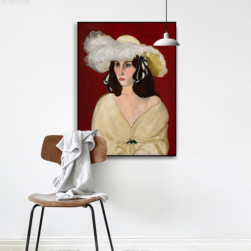 Oil Painting Canvas Impressionism Wall Art Print Hatted Maid in Red, Multiple Sizes Clearhalo 'Arts' 'Canvas Art' 1761643