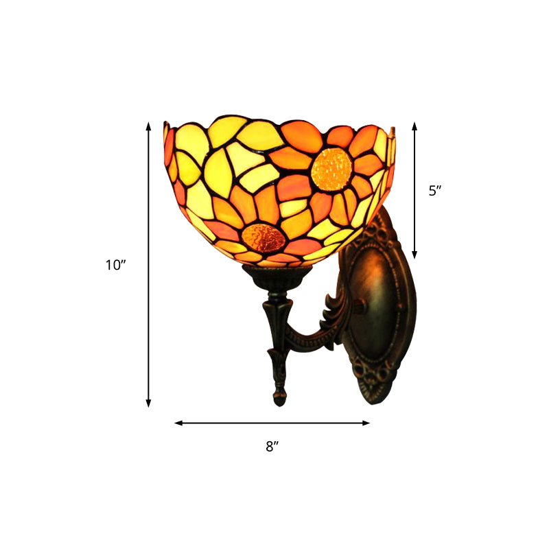 Stained Glass Sunflower Wall Sconce Kitchen 1 Head Rustic Tiffany Wall Lamp in Orange Clearhalo 'Industrial' 'Middle century wall lights' 'Tiffany wall lights' 'Tiffany' 'Wall Lamps & Sconces' 'Wall Lights' Lighting' 176169