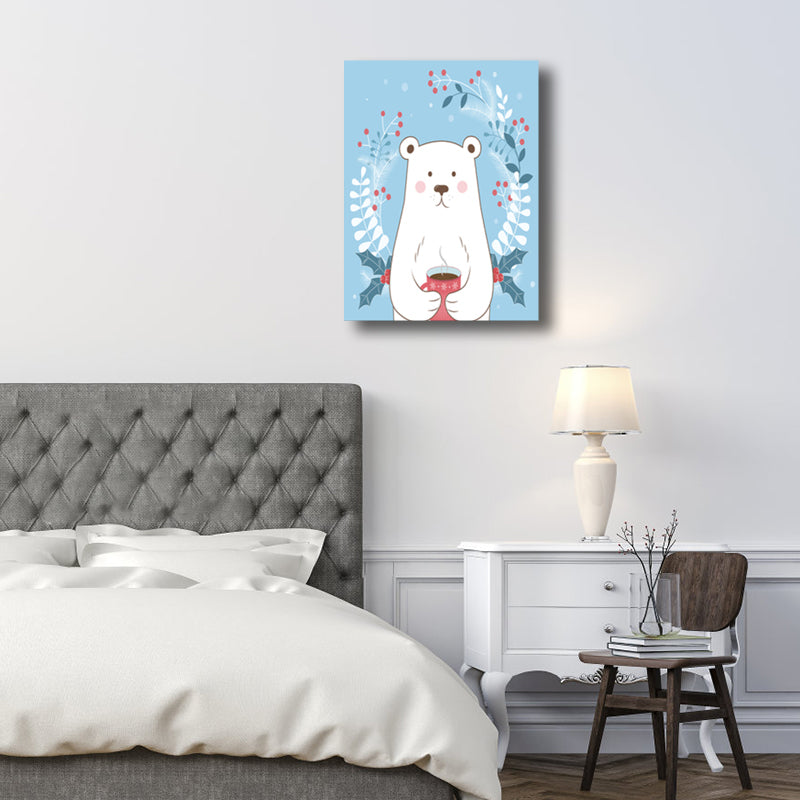 White Bear Wall Art Print Children's Art Textured Wrapped Canvas for Kids Bedroom Clearhalo 'Art Gallery' 'Canvas Art' 'Kids' Arts' 1761746