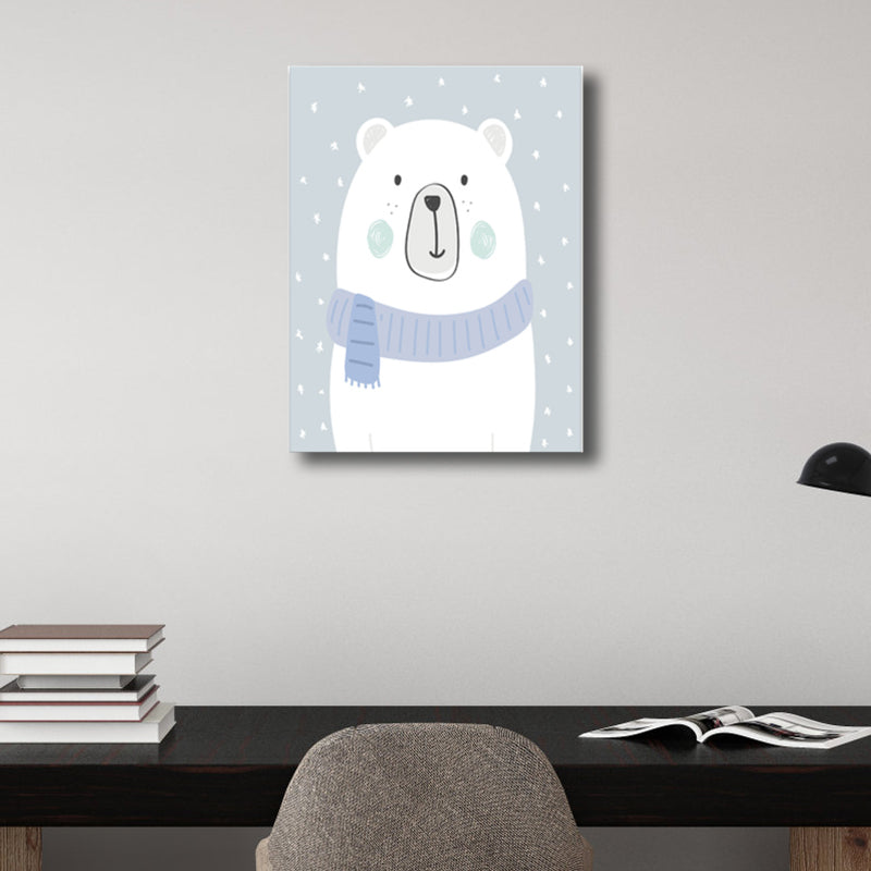 White Bear Wall Art Print Children's Art Textured Wrapped Canvas for Kids Bedroom Grey Clearhalo 'Art Gallery' 'Canvas Art' 'Kids' Arts' 1761752