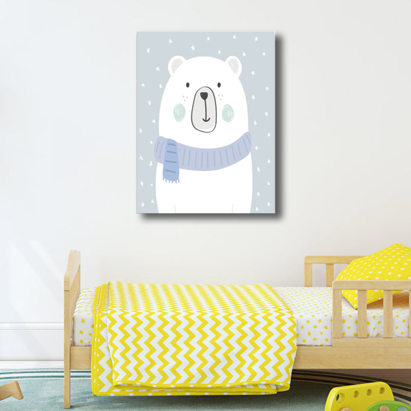 White Bear Wall Art Print Children's Art Textured Wrapped Canvas for Kids Bedroom Clearhalo 'Art Gallery' 'Canvas Art' 'Kids' Arts' 1761754