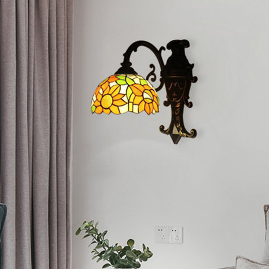 Rustic Tiffany Orange Wall Light Sunflower Single Bulb Stained Glass Sconce Lamp for Bedroom Orange Clearhalo 'Industrial' 'Middle century wall lights' 'Tiffany wall lights' 'Tiffany' 'Wall Lamps & Sconces' 'Wall Lights' Lighting' 176192