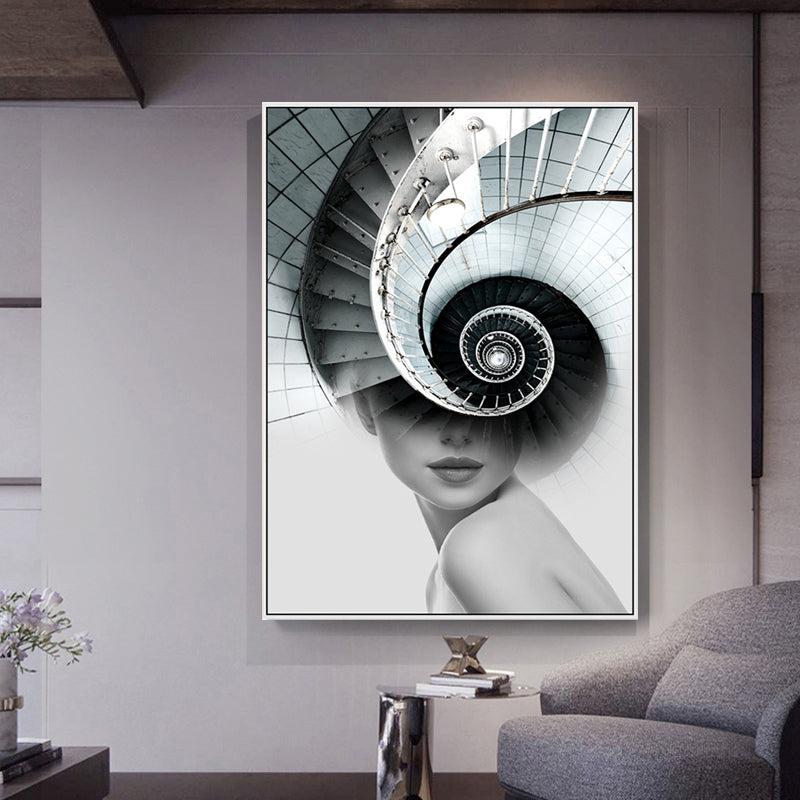 Stair and Girl Canvas Print Textured Contemporary Style for Girls Bedroom Painting Clearhalo 'Art Gallery' 'Canvas Art' 'Contemporary Art Gallery' 'Modern' Arts' 1761976