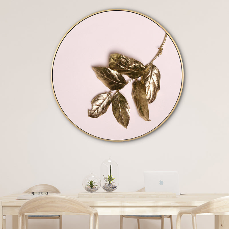 Textured Overgild Leaves Wall Decor Contemporary Style Canvas Painting, Multiple Sizes Pink Clearhalo 'Art Gallery' 'Canvas Art' 'Contemporary Art Gallery' 'Modern' Arts' 1762001