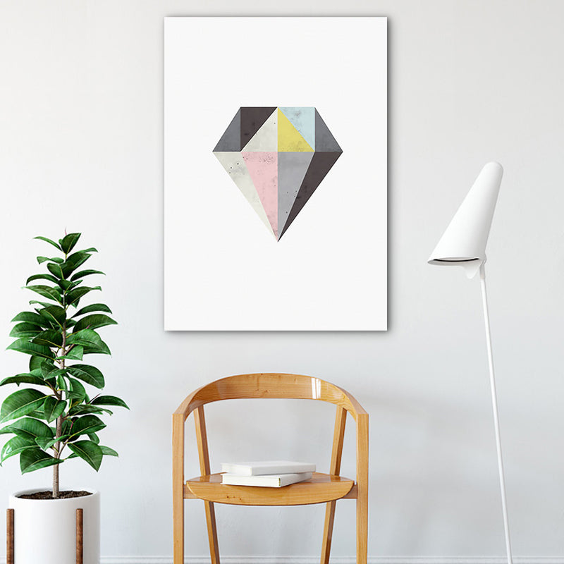 Minimalist Diamond Art Print Canvas Textured Grey-Pink Wall Decor for Girls Room Grey Clearhalo 'Art Gallery' 'Canvas Art' 'Contemporary Art Gallery' 'Modern' Arts' 1762023