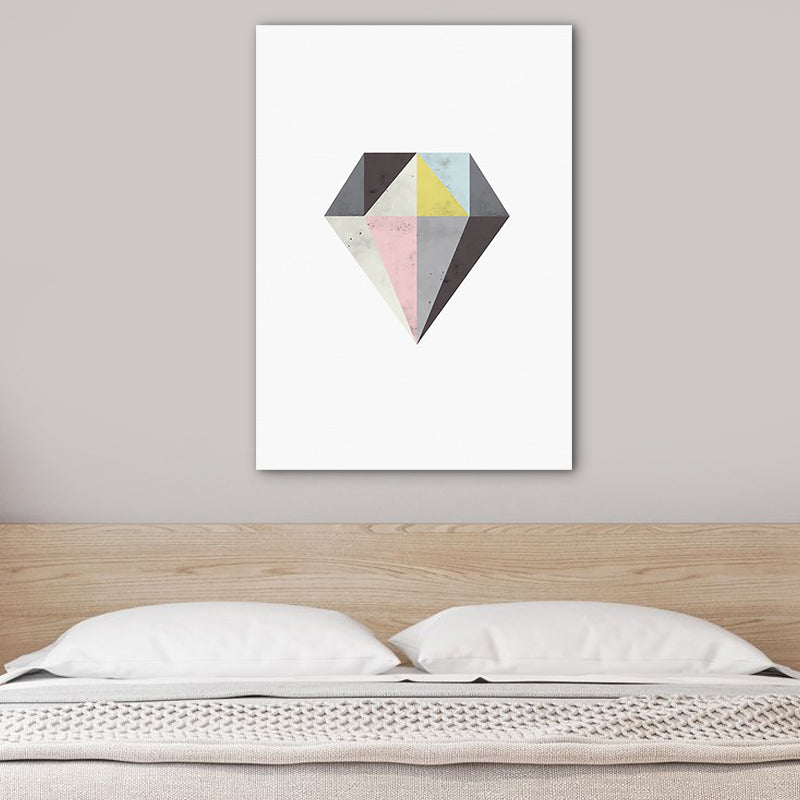 Minimalist Diamond Art Print Canvas Textured Grey-Pink Wall Decor for Girls Room Clearhalo 'Art Gallery' 'Canvas Art' 'Contemporary Art Gallery' 'Modern' Arts' 1762025