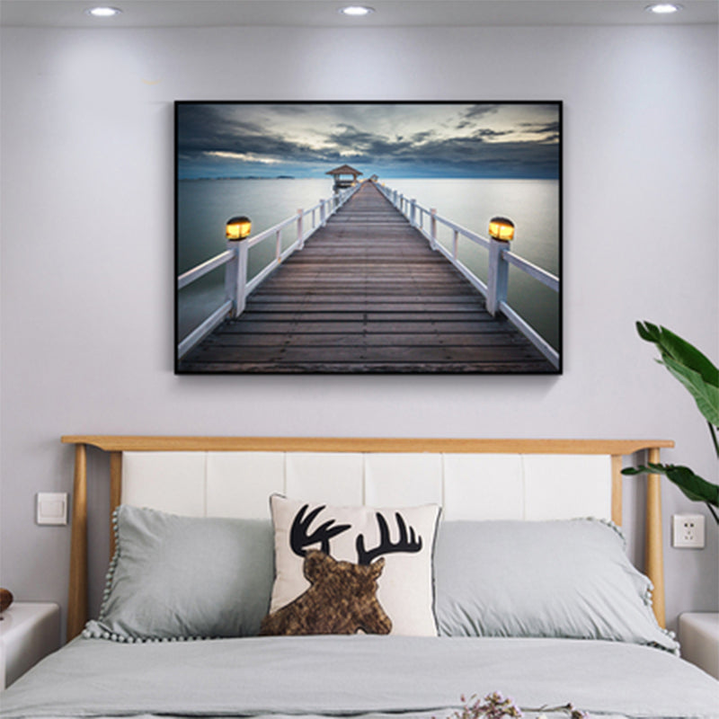 Modern Sea Bridge Canvas Print Photograph Scenery Dark Color Bedroom Wall art Decor Brown Clearhalo 'Art Gallery' 'Canvas Art' 'Contemporary Art Gallery' 'Modern' Arts' 1762064