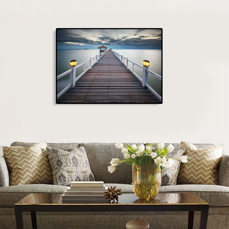 Modern Sea Bridge Canvas Print Photograph Scenery Dark Color Bedroom Wall art Decor Clearhalo 'Art Gallery' 'Canvas Art' 'Contemporary Art Gallery' 'Modern' Arts' 1762066