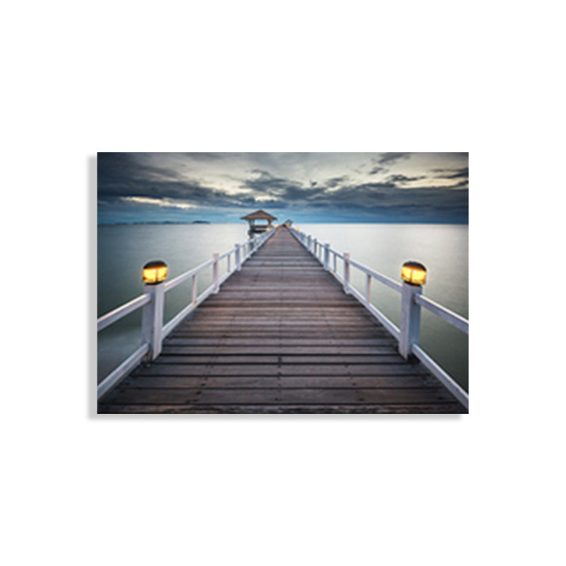 Modern Sea Bridge Canvas Print Photograph Scenery Dark Color Bedroom Wall art Decor Clearhalo 'Art Gallery' 'Canvas Art' 'Contemporary Art Gallery' 'Modern' Arts' 1762067