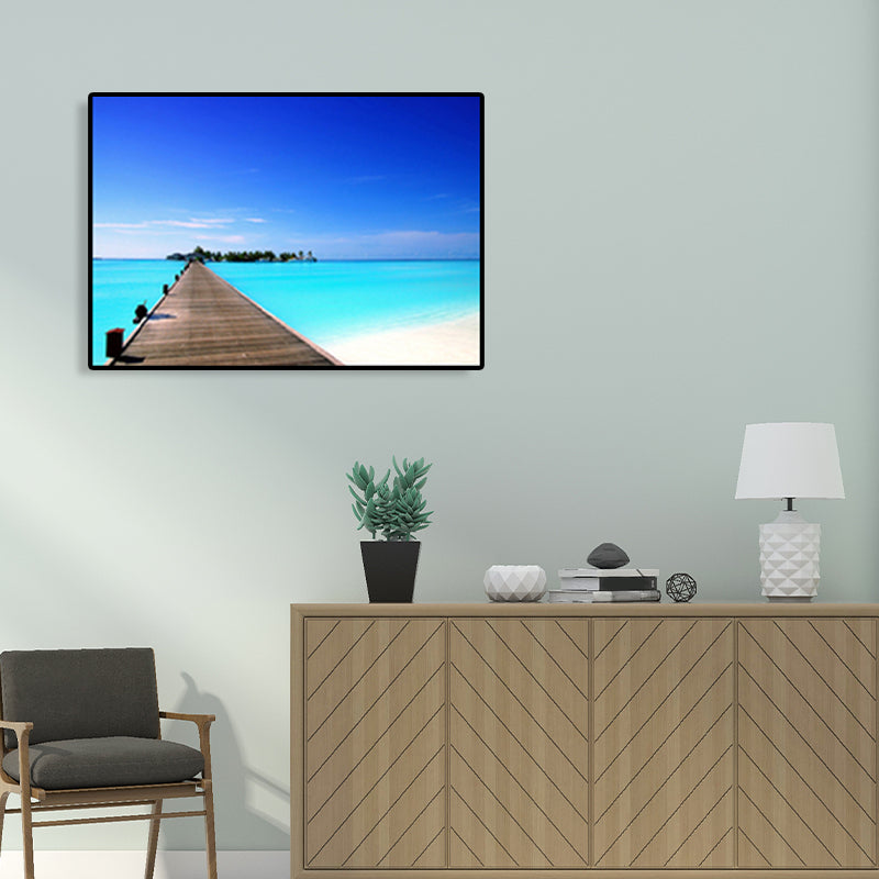 Modern Sea Bridge Canvas Print Photograph Scenery Dark Color Bedroom Wall art Decor Clearhalo 'Art Gallery' 'Canvas Art' 'Contemporary Art Gallery' 'Modern' Arts' 1762073