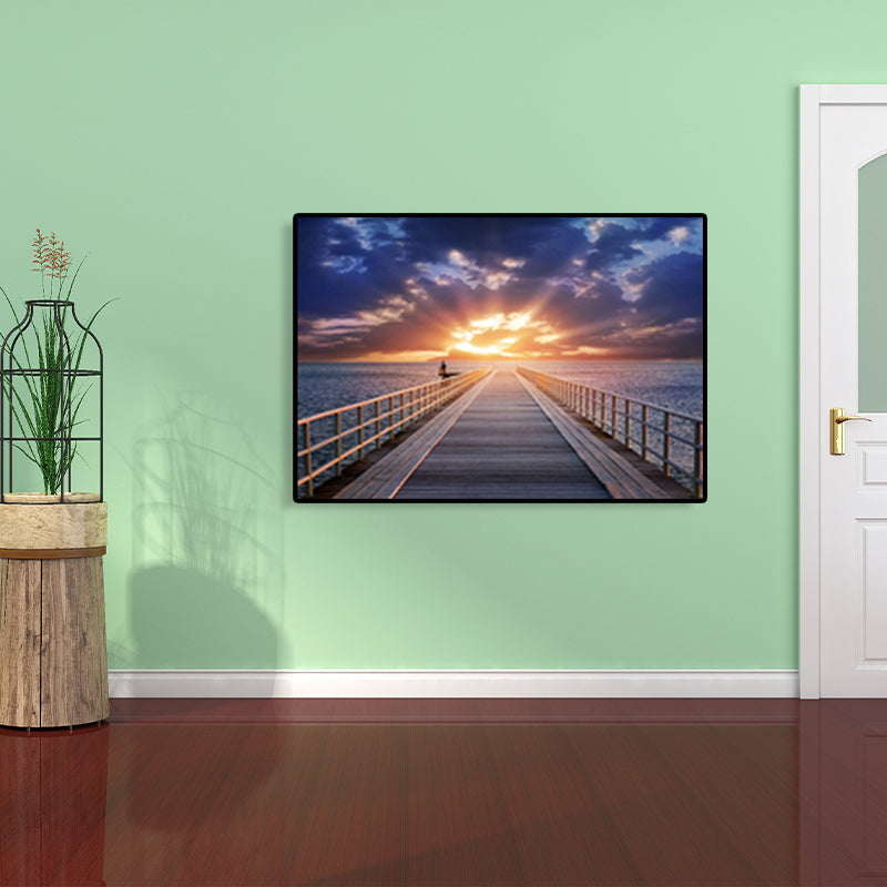 Modern Sea Bridge Canvas Print Photograph Scenery Dark Color Bedroom Wall art Decor Clearhalo 'Art Gallery' 'Canvas Art' 'Contemporary Art Gallery' 'Modern' Arts' 1762076