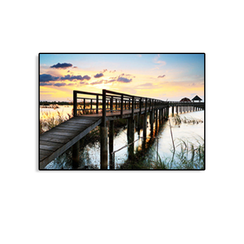 Modern Sea Bridge Canvas Print Photograph Scenery Dark Color Bedroom Wall art Decor Clearhalo 'Art Gallery' 'Canvas Art' 'Contemporary Art Gallery' 'Modern' Arts' 1762082