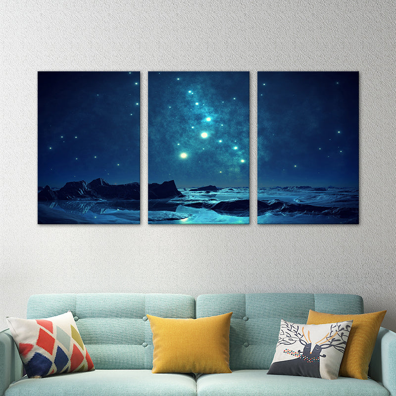 Magical Starry Night Sky Painting Light Color Modern Style Wall Decor for Dining Room Blue Clearhalo 'Art Gallery' 'Canvas Art' 'Contemporary Art Gallery' 'Modern' Arts' 1762225