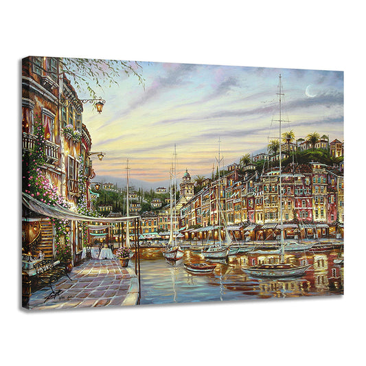 Canvas Textured Art Print Impressionism Waterfront Cityscape Painting, Multiple Sizes Clearhalo 'Arts' 'Canvas Art' 1762429