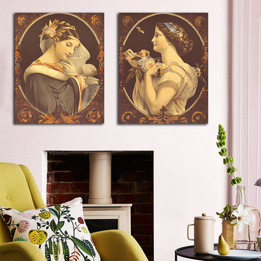 Art Nouveau Style Girl Canvas Pastel Color Textured Wall Art Decor for Living Room Clearhalo 'Arts' 'Canvas Art' 1762471