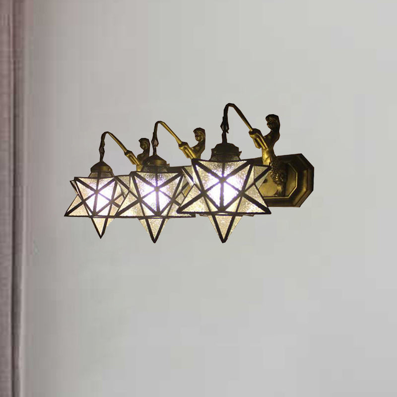 3 Heads Sconce Lighting Tiffany Star Clear Dimple Glass Wall Mounted Light with Mermaid Backplate Clearhalo 'Industrial' 'Middle century wall lights' 'Tiffany wall lights' 'Tiffany' 'Wall Lamps & Sconces' 'Wall Lights' Lighting' 176254