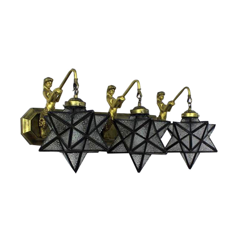 3 Heads Sconce Lighting Tiffany Star Clear Dimple Glass Wall Mounted Light with Mermaid Backplate Clearhalo 'Industrial' 'Middle century wall lights' 'Tiffany wall lights' 'Tiffany' 'Wall Lamps & Sconces' 'Wall Lights' Lighting' 176256