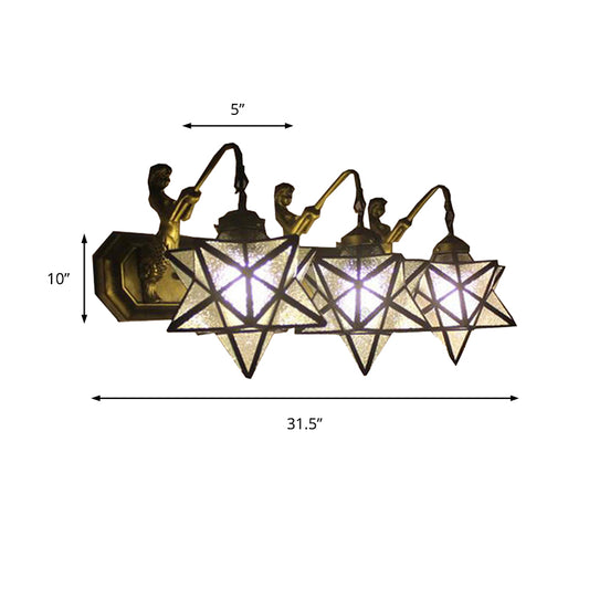 3 Heads Sconce Lighting Tiffany Star Clear Dimple Glass Wall Mounted Light with Mermaid Backplate Clearhalo 'Industrial' 'Middle century wall lights' 'Tiffany wall lights' 'Tiffany' 'Wall Lamps & Sconces' 'Wall Lights' Lighting' 176257