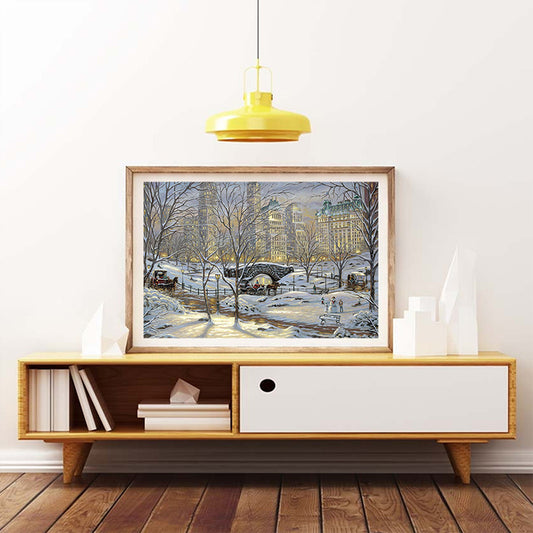 Impressionism Snowy City Scenery Canvas Yellow Textured Painting for Dining Room Clearhalo 'Arts' 'Canvas Art' 1762644