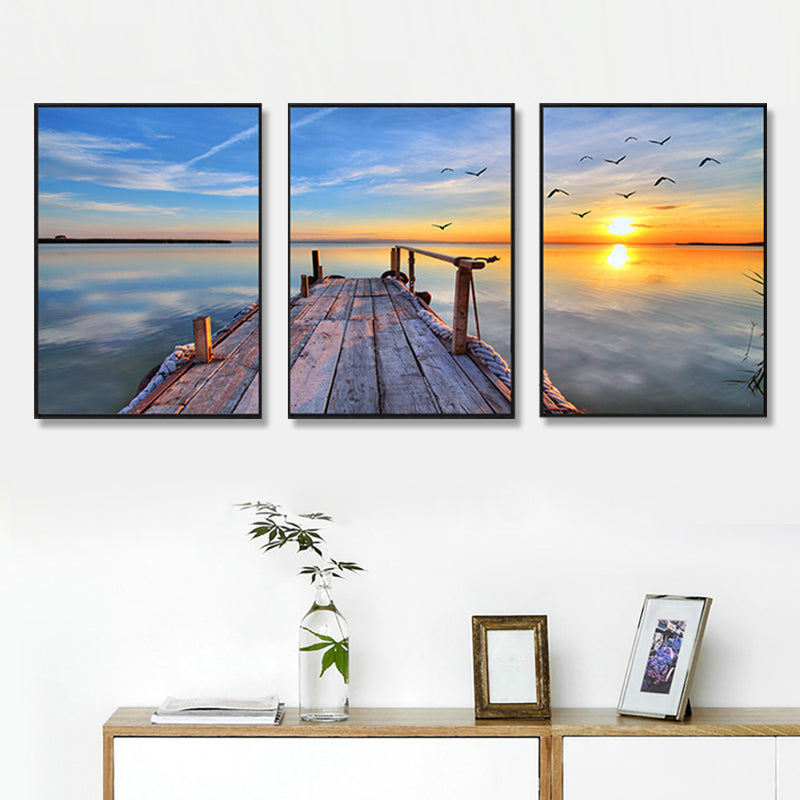 Multi-Piece Pastel Canvas Art Modern Photo Wooden Bridge to Sea Scene Wall Decor Clearhalo 'Art Gallery' 'Canvas Art' 'Contemporary Art Gallery' 'Modern' Arts' 1762778