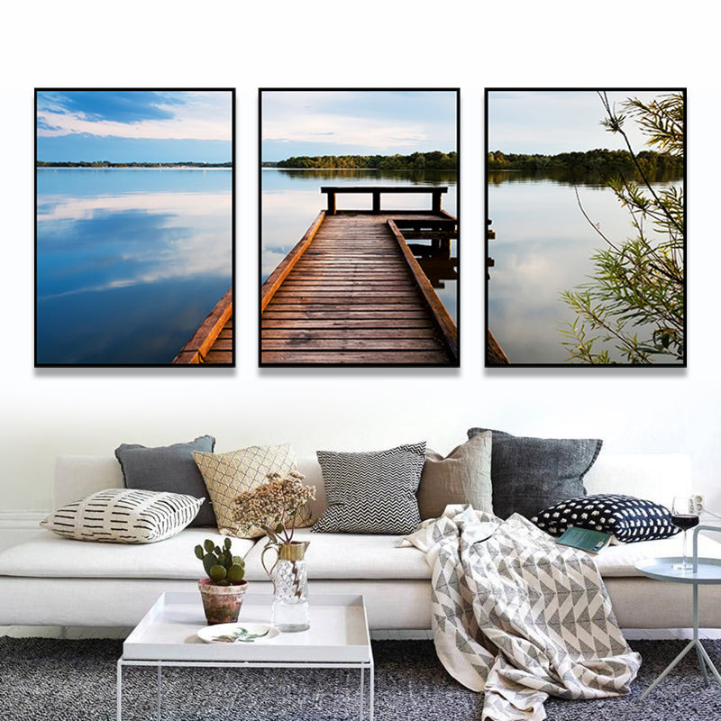 Multi-Piece Pastel Canvas Art Modern Photo Wooden Bridge to Sea Scene Wall Decor Clearhalo 'Art Gallery' 'Canvas Art' 'Contemporary Art Gallery' 'Modern' Arts' 1762785