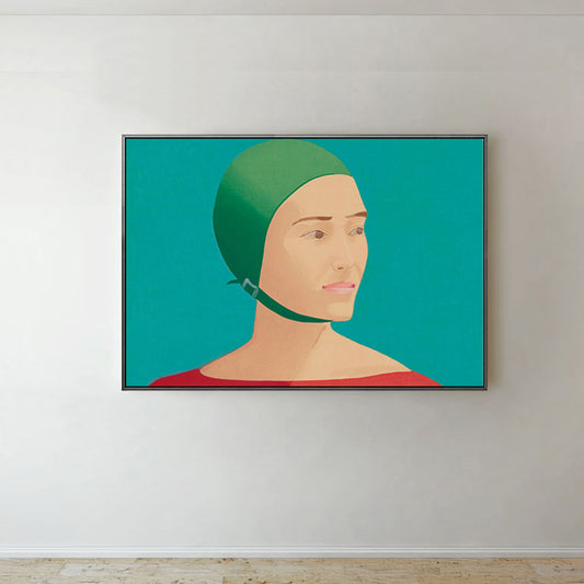 Woman with Helmet Wall Decor Textured Pop Art House Interior Canvas Print in Green Clearhalo 'Arts' 'Canvas Art' 1762816