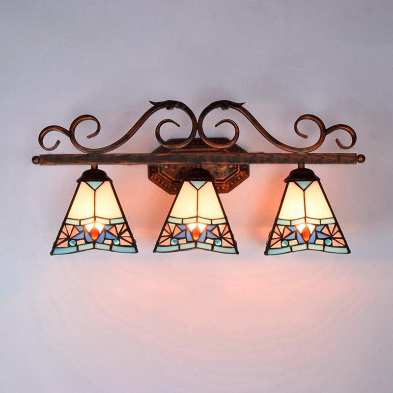 Cone Wall Light Fixture Tiffany White Glass 1 Head Antique Copper Sconce Lighting Clearhalo 'Industrial' 'Middle century wall lights' 'Tiffany wall lights' 'Tiffany' 'Wall Lamps & Sconces' 'Wall Lights' Lighting' 176285