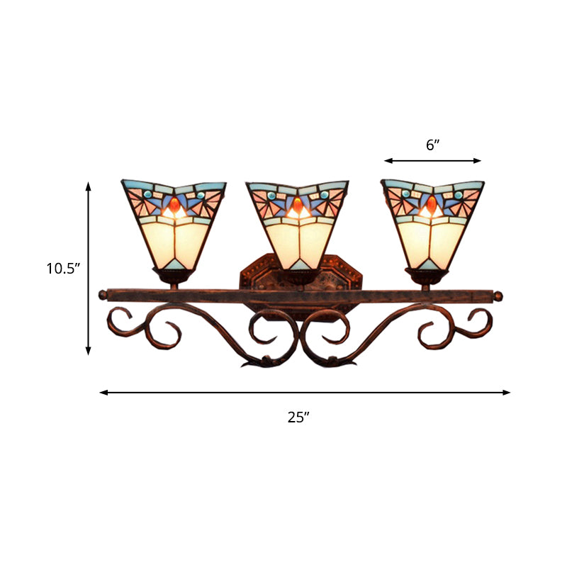 Cone Wall Light Fixture Tiffany White Glass 1 Head Antique Copper Sconce Lighting Clearhalo 'Industrial' 'Middle century wall lights' 'Tiffany wall lights' 'Tiffany' 'Wall Lamps & Sconces' 'Wall Lights' Lighting' 176288