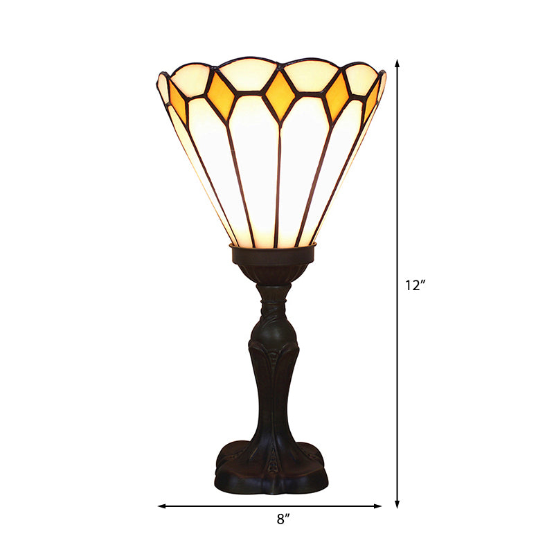 Classic Tiffany Cone Desk Light Glass 1 Head Inverted Desk Lamp in White/Yellow/Blue for Living Room Clearhalo 'Lamps' 'Table Lamps' Lighting' 176332