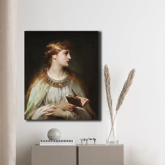 Renaissance Reading Girl Art Print Canvas Textured Yellow Wall Decor for Bathroom Clearhalo 'Arts' 'Canvas Art' 1763355