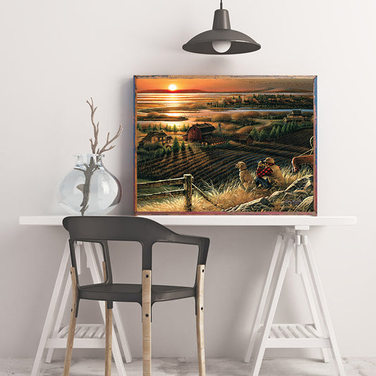 Brown Farmfield Sunset Scene Canvas Impressionism Style Textured Wall Decor for Dining Room Clearhalo 'Arts' 'Canvas Art' 1763402