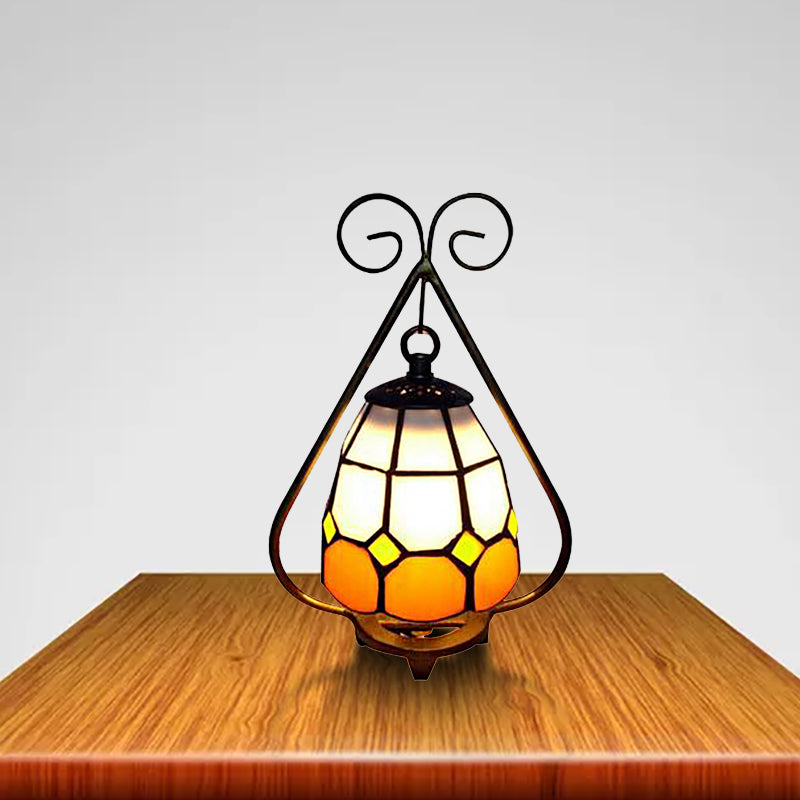 Classic Tiffany Desk Light Grid Dome 1 Light White/Orange Glass Desk Lamp for Living Room Orange Clearhalo 'Lamps' 'Table Lamps' Lighting' 176341