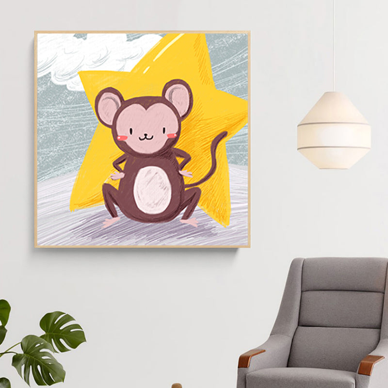 Cartoon Animal Wall Art Print Canvas Textured Soft Color Wall Decor for Baby Room Clearhalo 'Art Gallery' 'Canvas Art' 'Kids' Arts' 1763447